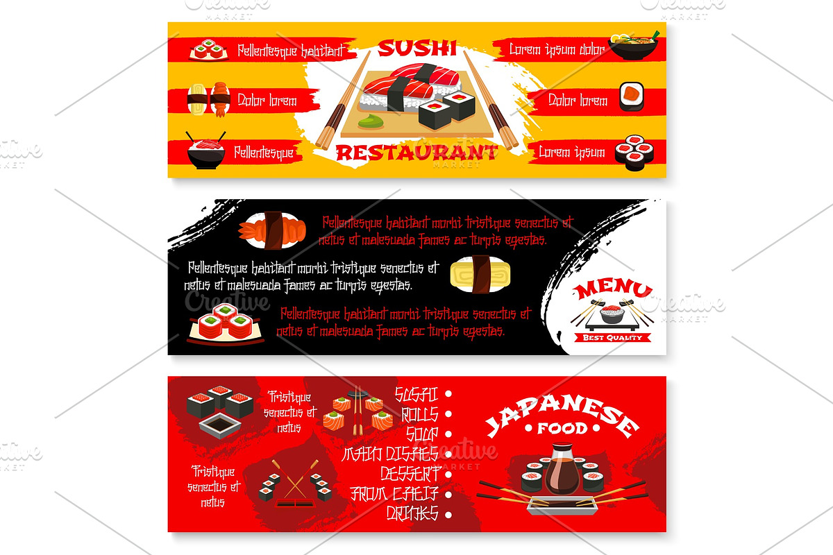 Vector menu banners for Japanese sushi restaurant in Illustrations - product preview 8