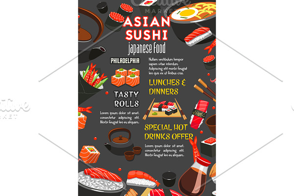 Vector poster for Asian Japanese sushi restaurant