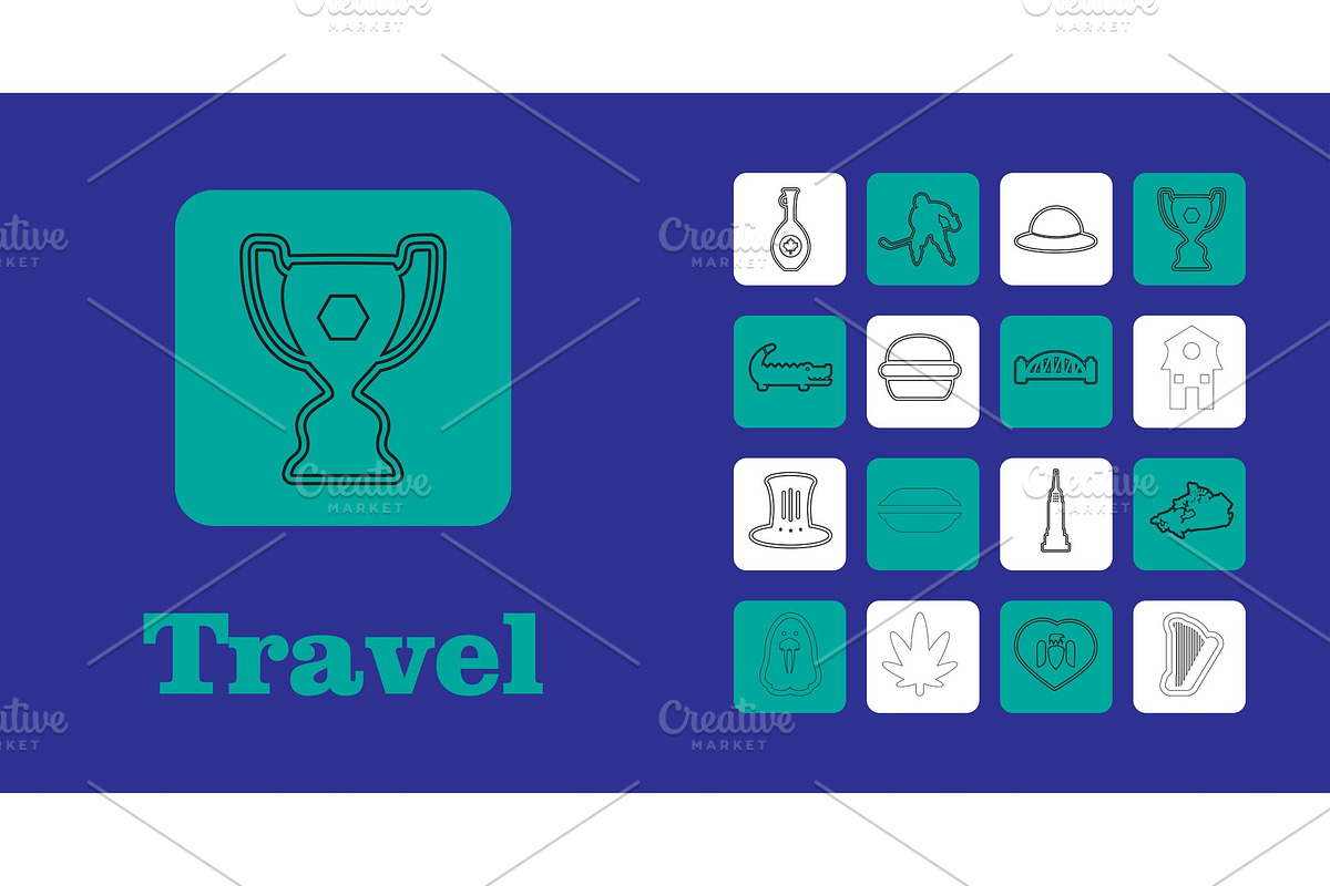 Travel Line Icons for Web and Mobile. Thin line icons. Blue background in Illustrations - product preview 8