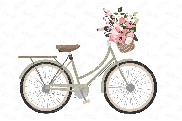 Soft Pink Vector Bicycle & Flowers in Illustrations - product preview 2