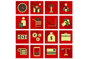 Set of business simple icons. Economic concept in flat style with long shadow