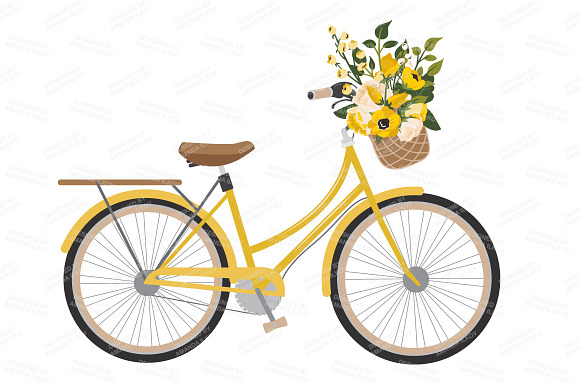 Yellow Romantic Bicycle & Flowers in Illustrations - product preview 2