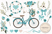 Vintage Blue Vector Bicycle & Flower