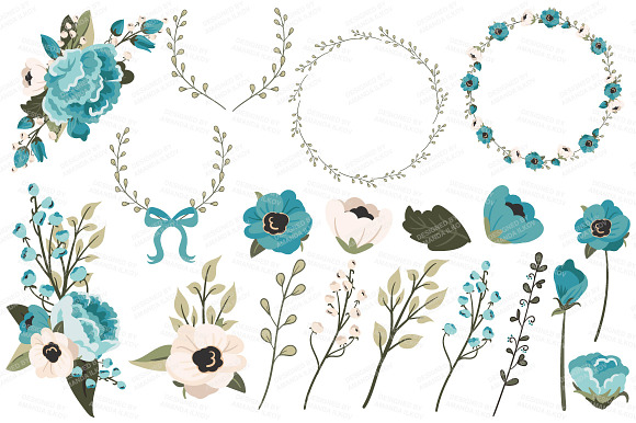 Vintage Blue Vector Bicycle & Flower in Illustrations - product preview 3