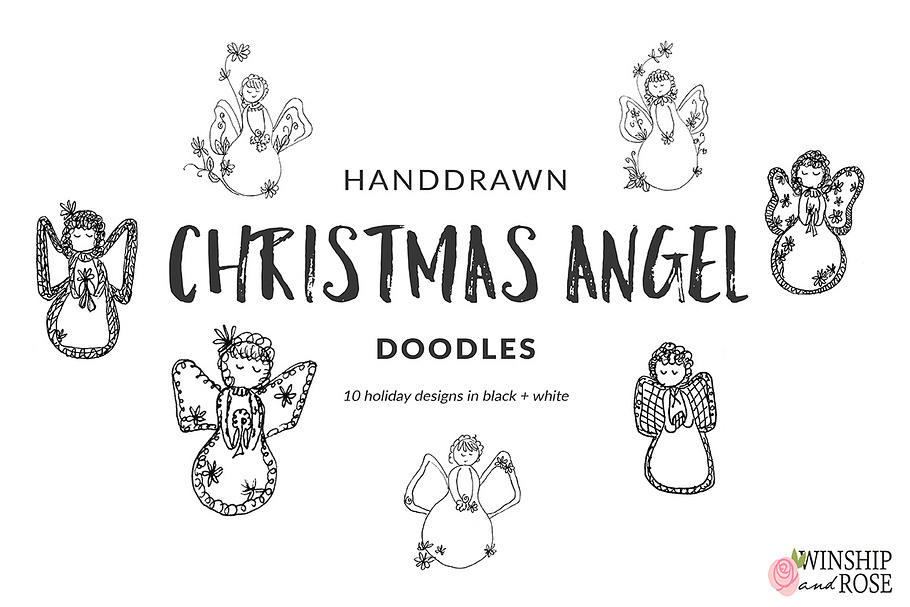 Christmas Angels Clip Art Doodles