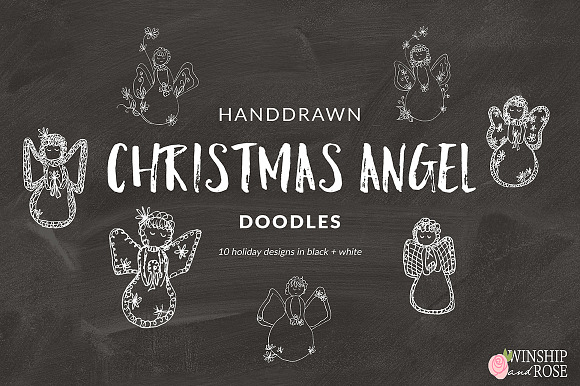 Christmas Angels Clip Art Doodles in Illustrations - product preview 1