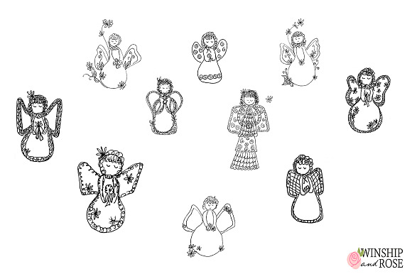 Christmas Angels Clip Art Doodles in Illustrations - product preview 2