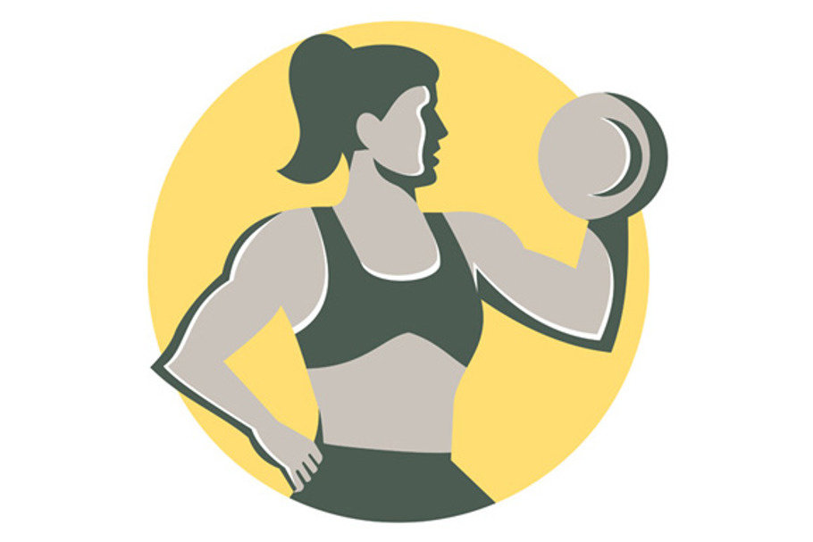 Female Lifting Dumbbell Circle Retro in Illustrations - product preview 8
