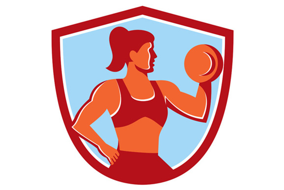 Female Lifting Dumbbell Shield Retro in Illustrations - product preview 8