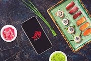 Iphone X in Sushi Bar Mock-up #9
