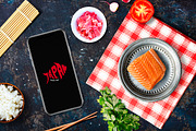 Iphone X in Sushi Bar Mock-up #8