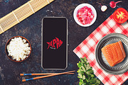 Iphone X in Sushi Bar Mock-up #7