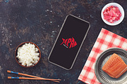 Iphone X in Sushi Bar Mock-up #6