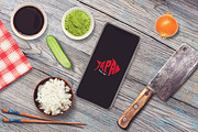 Iphone X in Sushi Bar Mock-up #5