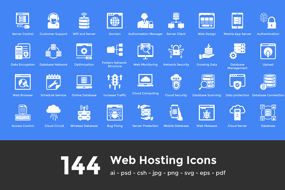144 Web Hosting Icons in Server Icons - product preview 8