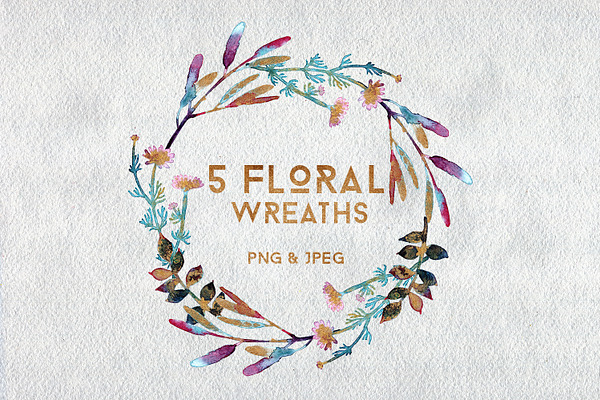 5 Watercolor Floral Wreaths