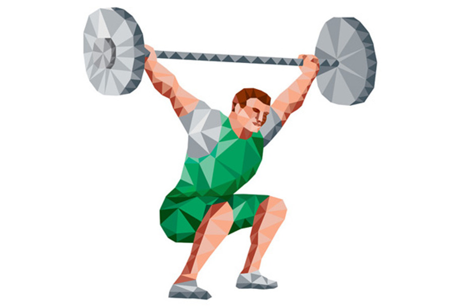 Weightlifter Lifting Barbell Low Pol in Illustrations - product preview 8