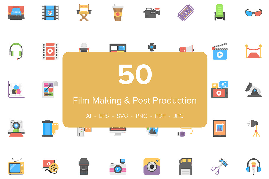 50 Flat Film Making Icons