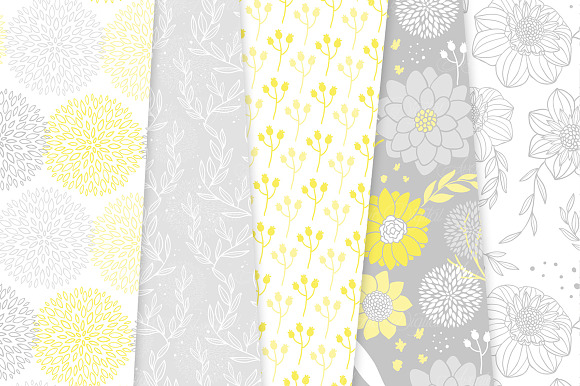 Yellow Gray Floral Vector Patterns in Patterns - product preview 1
