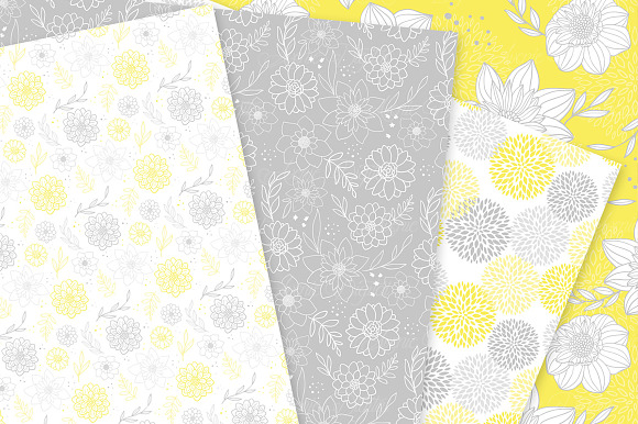 Yellow Gray Floral Vector Patterns in Patterns - product preview 2