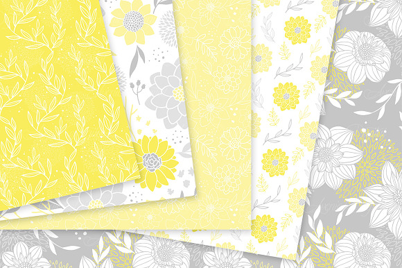 Yellow Gray Floral Vector Patterns in Patterns - product preview 3