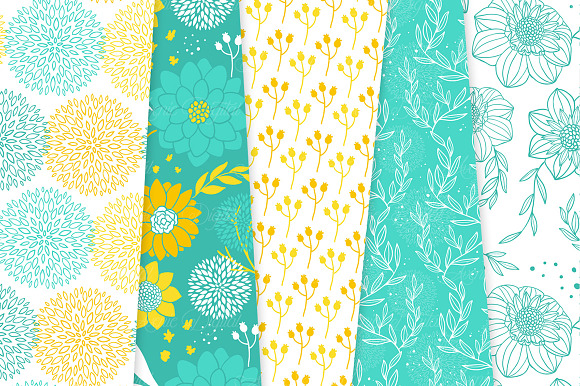 Teal & Yellow Floral Vector Patterns in Patterns - product preview 1