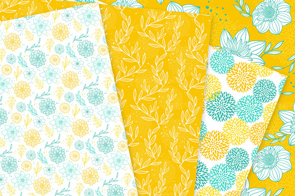 Teal & Yellow Floral Vector Patterns in Patterns - product preview 2