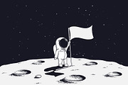 astronaut on moon with flag
