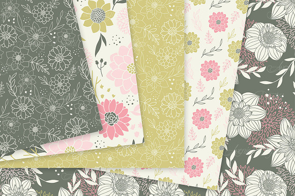 Pink Floral Seamless Vector Patterns in Patterns - product preview 3