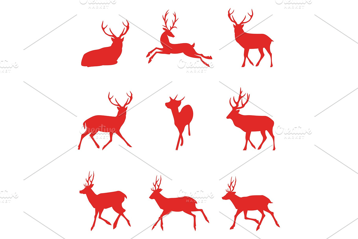 Red silhouettes of deer. Vector illustration. in Illustrations - product preview 8
