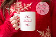 Woman holding mug mockup- Red Jumper