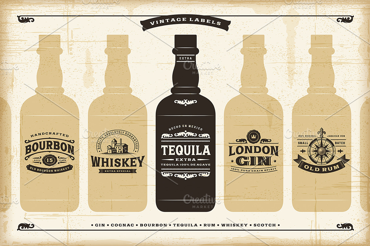 Vintage Alcohol Labels Collection in Illustrations - product preview 8