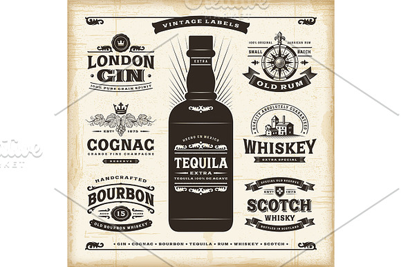 Vintage Alcohol Labels Collection in Illustrations - product preview 1
