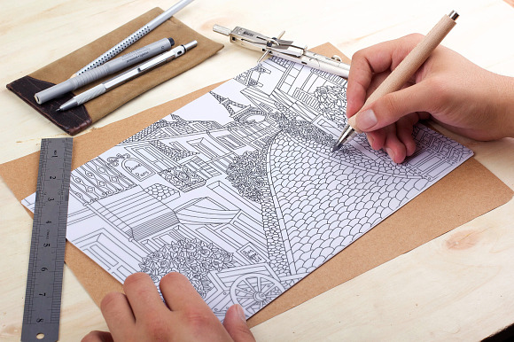 Cities coloring set - 12 pages in Graphics - product preview 6