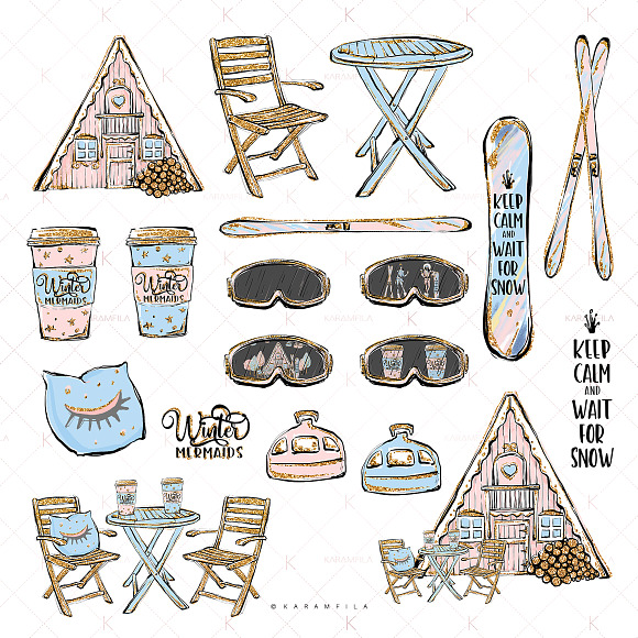 Winter Resort Wood Cabin Clipart in Illustrations - product preview 4