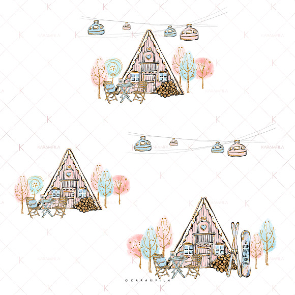 Winter Resort Wood Cabin Clipart in Illustrations - product preview 5