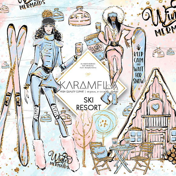 Winter Resort Wood Cabin Clipart in Illustrations - product preview 9