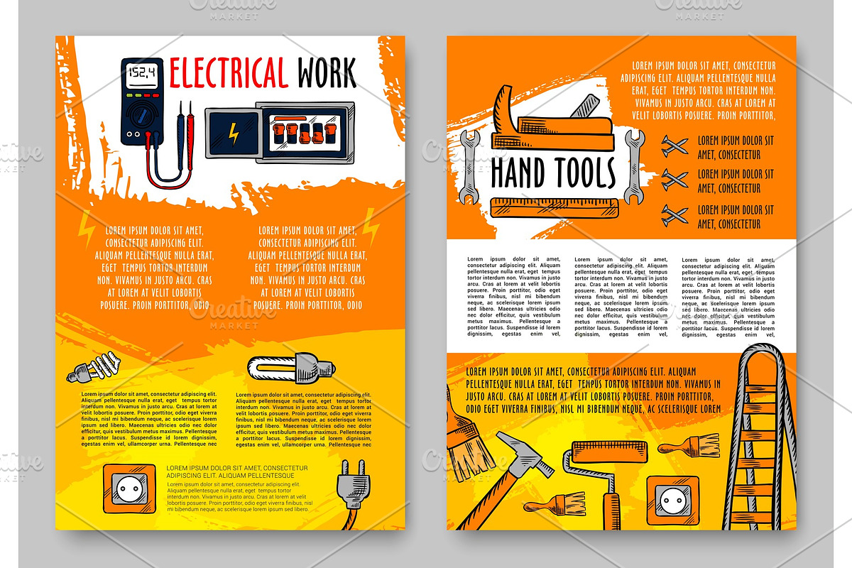 Vector home repair sketch handy work tools poster in Illustrations - product preview 8