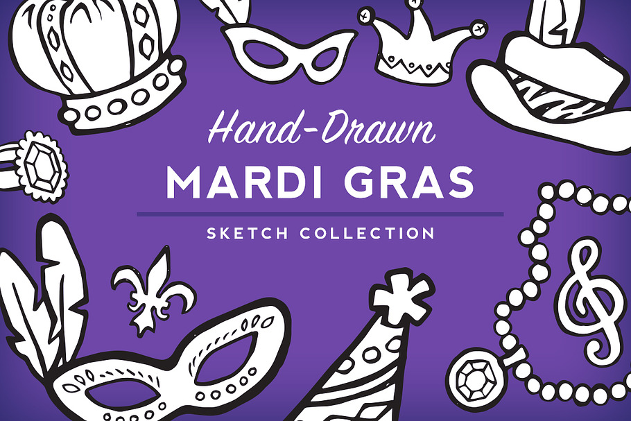 Mardi Gras Sketch Collection in Illustrations - product preview 8
