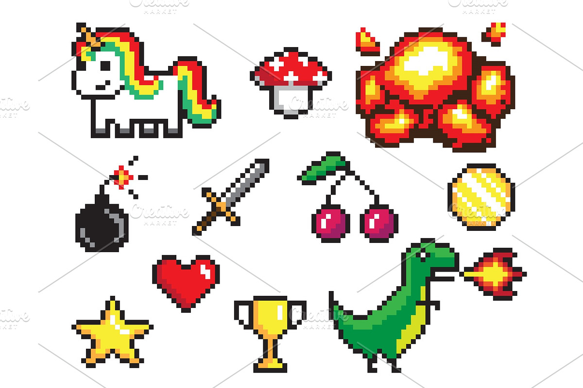 Collection of Pixel Objects Vector Illustration in Objects - product preview 8