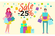 Sale -25% Happy People on Vector Illustration