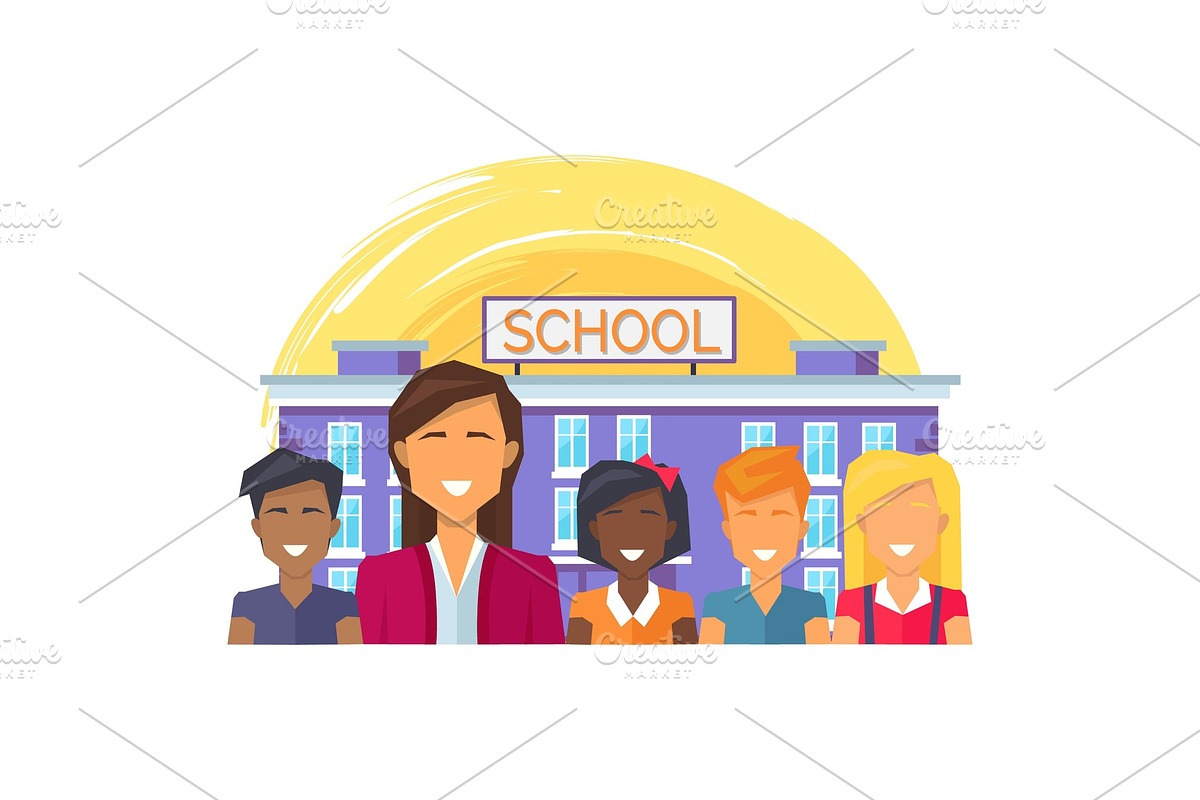 School Teacher and Children Vector Illustration in Objects - product preview 8
