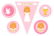 Cute set of printable elements for First Communion for girls