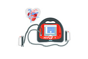 Modern portable defibrillator with small screen and heart illustration