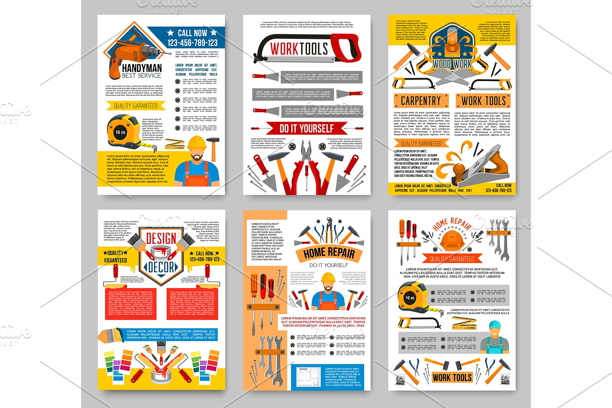Vector house repair construction work tool posters in Illustrations - product preview 8