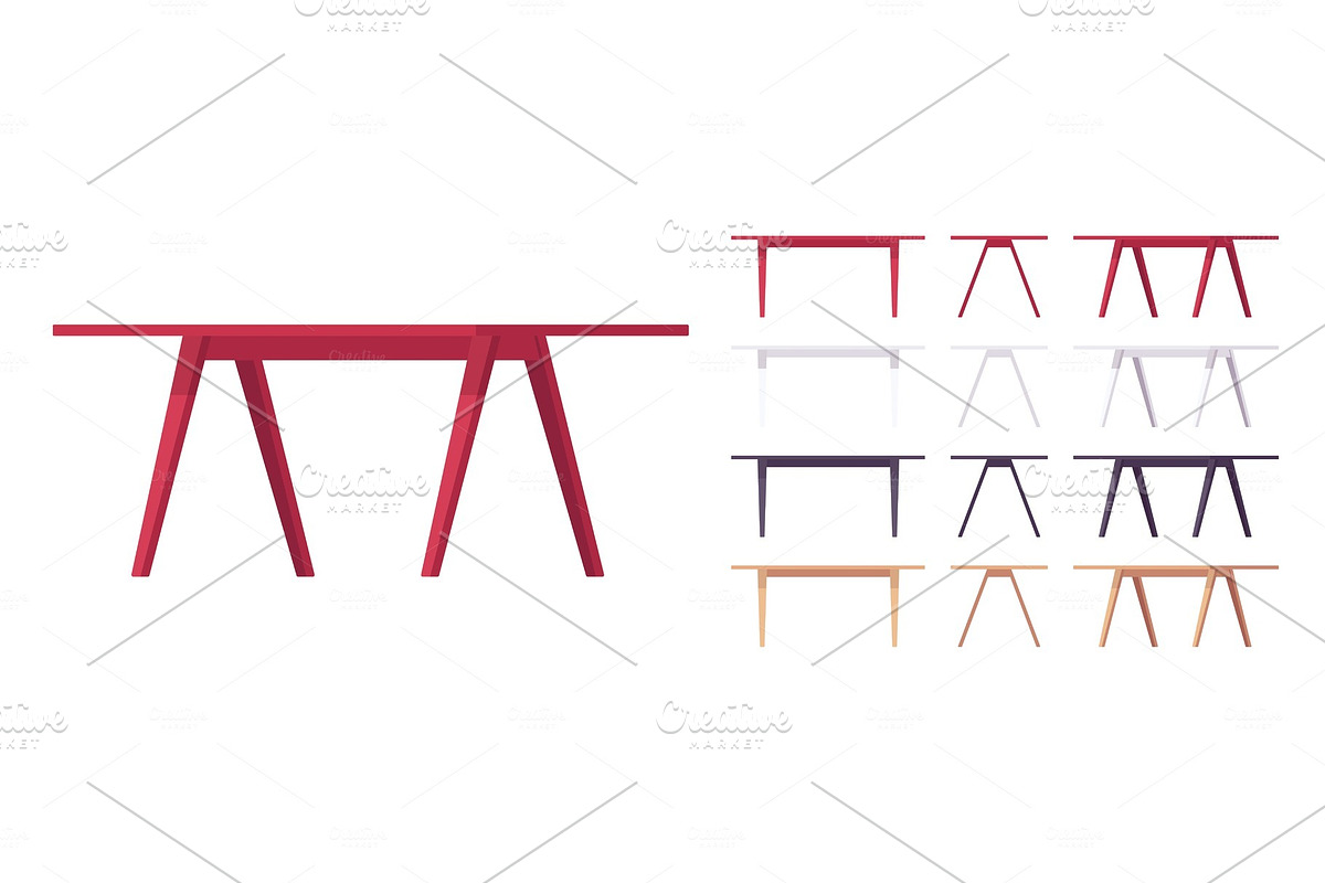 Wooden table furniture set in Objects - product preview 8