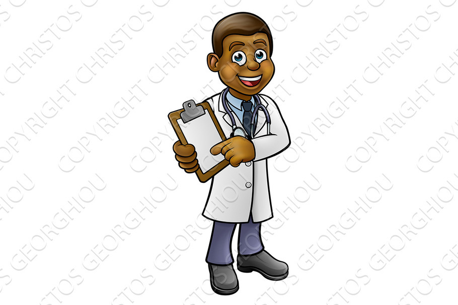 Doctor Cartoon Character Holding Clip Board