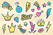 Star, crown, lightning patch set.