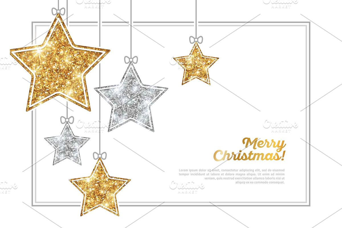 Frame with Silver and Gold Hanging Stars in Illustrations - product preview 8