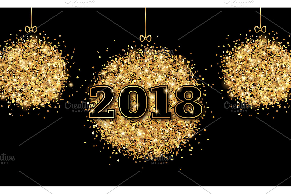2018 Numbers and Gold Baubles on Black in Illustrations - product preview 8